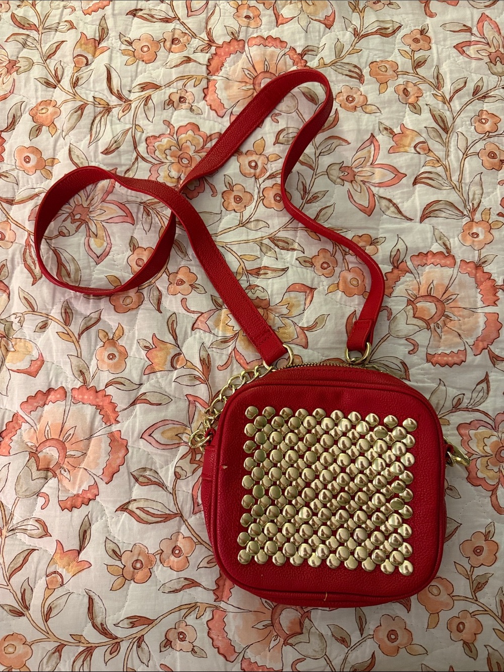 Steve Madden Red Crossbody Bag with Gold Stud Accent